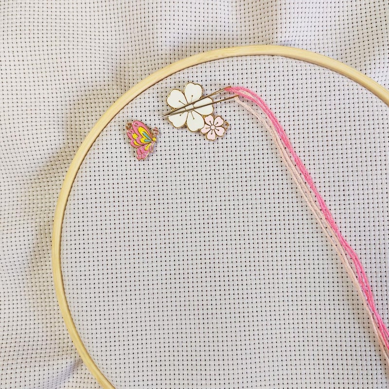 ESWEUOOM 2 Pieces Pink Flower Butterfly Needle Minders, Cute Women Magnetic Needle Nanny Keeper, Cute Cross Stitch Embroidery Needlepoint Needlework Accessories Set for Sewing Needle and Pin Holders (Pink) - Image 3